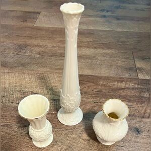 Trio of Lenox Florentine Ivory & Gold Bud Porcelain Vases